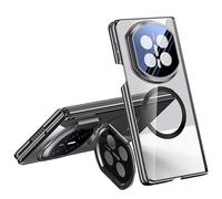Funda Plegable Transparente para Huawei Mate X7, Cubierta De Pantalla Plegable con Bobina Magnética, Soporte De Lente Invisible De Metal (Negro,con Bobina)