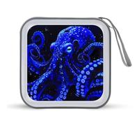 Funda portátil para CD con diseño de pulpo azul con tentáculos brillantes, capacidad para 40 DVD, organizador de almacenamiento para viajes en coche, Estilo:, Talla única