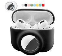 Funda Protectora 2 en 1 Compatible con Airpods Pro y Airtag Case Combo Set, Silicona GPS Tracker Cover Holder Soft Shock-Proof Anti-Scratch Anti-Lost (Negro)
