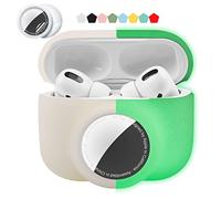 Funda Protectora 2 en 1 Compatible con Airpods Pro y Airtag, Soporte de Silicona para rastreador GPS, Suave, a Prueba de Golpes, antiarañazos, antipérdida (Blanco/Brillo Nocturno)