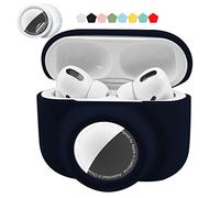 Funda Protectora 2 en 1 Compatible con Airpods Pro y Airtag, Soporte de Silicona para rastreador GPS, Suave, a Prueba de Golpes, antiarañazos, antipérdida (Azul Oscuro)