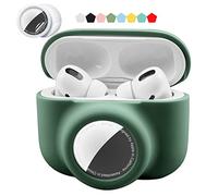 Funda Protectora 2 en 1 Compatible con Airpods Pro y Airtag, Soporte de Silicona para rastreador GPS, Suave, a Prueba de Golpes, antiarañazos, antipérdida (Verde negruzco)