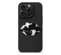 Funda protectora a prueba de golpes con labios de beso negro y blanco compatible con iPhone 15/Plus/Pro/Pro Max