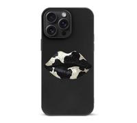 Funda protectora a prueba de golpes con labios de beso negro y blanco compatible con iPhone 15/Plus/Pro/Pro Max