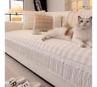 Funda protectora antideslizante para mascotas, a prueba de arañazos, fundas de cojín lavables para sofás y sofás, color blanco crema, 110 x 300 cm, alfombrilla duradera apta para mascotas