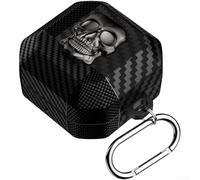 Funda protectora, calavera y mosquetón llavero con titanio negro, plata, cobre, oro brillante para Galaxy Buds 4Pro Buds4 (plata)