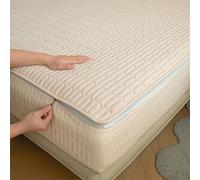 Funda Protectora Colchon 150x190 Personalizable Funda Colchón Cremallera Protector de Colchón Acolchado de Cinco Caras Sábana Bajera Lavable Cubrecolchón Transpirable Cubre Colchon(70x200+15cm,Beige)