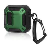 Funda Protectora Compatible con 2024 Airpods 4.Generación,Material De TPU,con Cubierta De Cerradura Y Gancho para Llavero,Carcasa SóLida De Doble Capa A Prueba De Polvo Y Golpes. (Negro Verde)