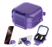 Funda protectora con bloqueo seguro y soporte para teléfono para Buds 4 Pro, funda de policarbonato a prueba de golpes con bucle para llavero, accesorio de carcasa dura, para viajes (morado)