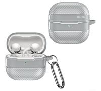 Funda protectora con tapa para auriculares HUAWEI FreeClip2 que combina diseño de textura de fibra de carbono y mosquetón de metal (gris)