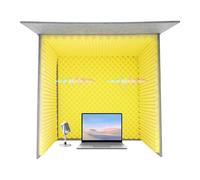 Funda protectora contra sonido para escritorio, 80 x 80 x 80 cm, con esponja absorbente de sonido y tapa plegable extraíble, resistente a las llamas, color verde y gris, para estudio de escritorio