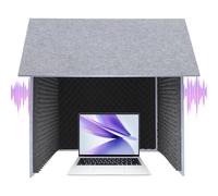 Funda protectora contra sonido para escritorio, 80 x 80 x 80 cm, con esponja absorbente de sonido y tapa plegable extraíble, resistente a las llamas, color verde y gris, para estudio de escritorio