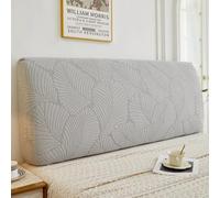 Funda protectora de Cabecero Cama 180 elástica con estampado de hojas en relieve resistente al polvo y a las manchas para tamaño Queen King y funda cabecero cama Gris claro REINA: 150 cm/59 pulgadas
