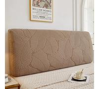 Funda protectora de Cabecero Cama 180 elástica con estampado de hojas en relieve resistente al polvo y a las manchas para tamaño Queen King y funda cabecero cama Café REINA: 150 cm/59 pulgadas