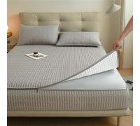 Funda protectora de colchón acolchada transpirable con cremallera, antipolvo, lavable, sábana bajera ajustable personalizable para cama individual de 90 x 190 cm, doble, King, gris (90 x 190 + 22 cm)