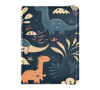 Funda protectora de cuero para pasaporte, ligera, para vacunas, para mujeres y hombres, tarjetero, cartera, artículos esenciales de viaje, ilustración de plantas de un dinosaurio sobre un fondo azul y