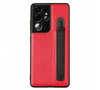Funda Protectora de Cuero PU Compatible con Samsung Galaxy S21 Ultra 5G Funda con S Pen Holder, S21 Ultra G9980 G998D G998U S-Pen Socket Slot Phone Case (Rojo)