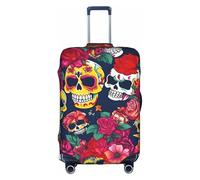 Funda protectora de equipaje con estampado de calaveras y flores, de poliéster, lavable, color blanco, tamaño mediano, Blanco, Medium