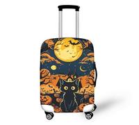 Funda Protectora de Equipaje de Halloween de 29 a 32 Pulgadas, Funda de Viaje con diseño de Gato Negro y Luna, Lavable, fácil de Colocar y Quitar, para el Día de Todos los Santos.