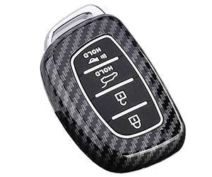 Funda protectora de fibra de carbono ABS con botones de silicona para Hyundai Sonata Tucson Elantra Santa Fe 2015 (negro)