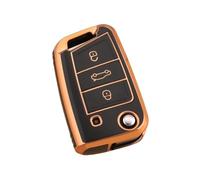 Funda Protectora De Fibra De Carbono ABS para Llave De Coche para Seat para Ateca para León FR 2 para Ibiza(3 BTN Black Gold)