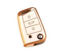 Funda Protectora De Fibra De Carbono ABS para Llave De Coche para Seat para Ateca para León FR 2 para Ibiza(3 BTN White Gold)
