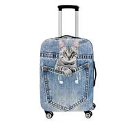 Funda Protectora de Maleta con Cremallera, Enhome Vaquero imitación Impresión Elástico Protector Anti Polvo de Cabe 18-32 Pulgadas Equipaje Luggage Cover (Gato,L(26-28 Pulgadas))