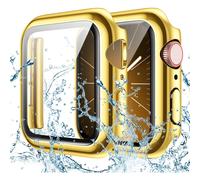Funda protectora de pantalla impermeable XiHAMA compatible con Apple Watch Series 6/5/4/SE de 44 mm, parachoques rígido con cristal templado para la