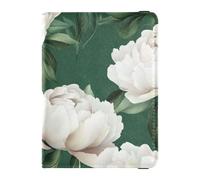 Funda protectora de piel con diseño de peonías, color verde y blanco, funda protectora para pasaporte, organizador de documentos, resistente al agua, Bonitas flores de peonías verde y blanco, 1 size