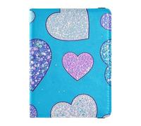 Funda protectora de piel con purpurina falsa, diseño de corazón azul, para viajes, vacunas, funda protectora para pasaporte, ligera, con purpurina falsa, corazón azul, 1 tamaño, Corazón de dibujos