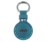 Funda protectora de piel grabada personalizada para Airtag con llavero para niños, mascotas, equipaje, mochila, accesorios para buscadores de artículos, rastreador GPS (azul)