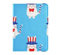 Funda protectora de piel para pasaporte del Día de la Independencia del 4 de julio, diseño de gato blanco, para viajes, para vacunas, funda protectora para pasaporte, cartera de viaje para mujer