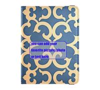 Funda protectora de piel para pasaporte, organizador de documentos de viaje con patrón geométrico plano, color dorado y azul, Patrón geométrico plano, patrón de desplazamiento, dorado y azul, 1 size