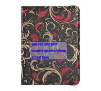 Funda protectora de piel para pasaporte y tarjeta de vacunación con patrón de vid, color rojo y dorado, Patrón de vid, oro rojo, 1 size