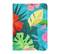 Funda protectora de piel para pasaporte y tarjeta de vacunación de verano con diseño geométrico abstracto de hojas de flores, color azul, funda protectora para pasaporte para hombres, impermeable,