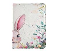 Funda protectora de piel sintética para pasaporte, ligera, para vacunas, para mujeres y hombres, bonito libro de pasaporte, artículos esenciales de viaje, orejas de conejo, hojas florales, Pascua,