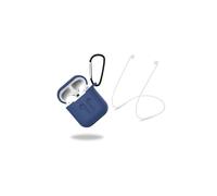 Funda protectora de silicona con correa para auriculares y colgante, compatible con Apple y AirPods, color azul oscuro.