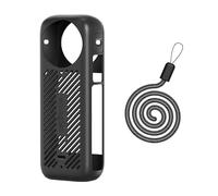 Funda Protectora de Silicona con Tapa de Lente cámara para Insta 360 X4, Funda Protectora de Piel antiarañazos y Protectora con Cuerda para Colgar del Cuello (Negro)