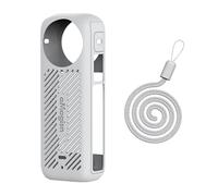 Funda Protectora de Silicona con Tapa de Lente cámara para Insta 360 X4, Funda Protectora de Piel antiarañazos y Protectora con Cuerda para Colgar del Cuello (Gris)