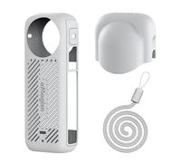 Funda Protectora de Silicona con Tapa de Lente cámara para Insta 360 X4, Funda Protectora de Piel antiarañazos y Protectora con Cuerda para Colgar del Cuello (Conjunto Gris)