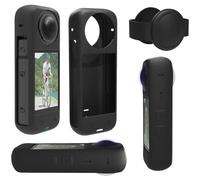 Funda protectora de silicona con tapa de lente compatible con Insta360 X4, funda protectora antiarañazos para accesorios Insta360 X4, kit de protección de cámara para Insta360 X4 estándar (negro)