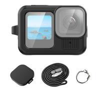 Funda protectora de silicona negra para GoPro HERO13 con correa de muñeca y cubierta de lente (negro)