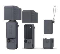 Funda protectora de silicona para DJI Osmo Pocket 4 Pro, juego completo con tapa de lente y protector de pantalla, funda de piel suave, agarre antideslizante con cordón antipérdida, gris oscuro, Funda