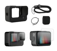 Funda protectora de silicona para Go Pro Hero 12/11/10/9, accesorios de cámara de silicona negra, funda protectora de goma con cordón, tapas de lente y protectores de pantalla, kit de accesorios para
