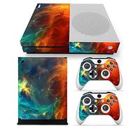 Funda protectora de vinilo para consola Microsoft Xbox One Slim, color naranja Galaxy Xbox One S Skins Wrap Sticker con dos calcomanías de control inalámbrico gratuitas