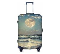 Funda protectora elástica lavable para equipaje, diseño de luna y mar, antiarañazos, antiarañazos, Blanco, XL