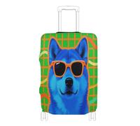 Funda protectora elástica para equipaje, a prueba de arañazos, protector de equipaje para equipaje de 45,7 a 81,3 cm, Cool Dog Green Checered Pop Art, L 26-28 in