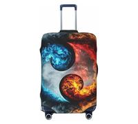 Funda protectora elástica para equipaje de viaje, diseño de Yin y Yang Tai Chi de fuego y hielo, para colgar en la pared, antiarañazos, Black, S