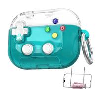 Funda Protectora Estilo Consola Retro Compatible con AirPods Pro/Pro 2/Pro 3/4ª generación, Funda para Auriculares con Llavero, Botones antiestrés y Soporte para teléfono (Blue-Pro/Pro 2)