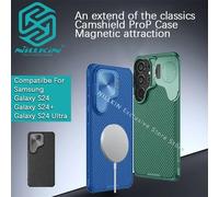 Funda protectora Nillkin para Samsung Galaxy S24 Ultra/S24 Plus CamShield Prop con cubierta magnética a presión para la lente y soporte para el teléfono. Blue magnetic